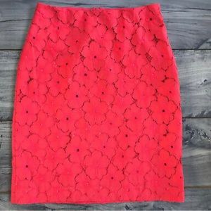 Womens Ann Taylor Loft Coral Red Lace Skirt